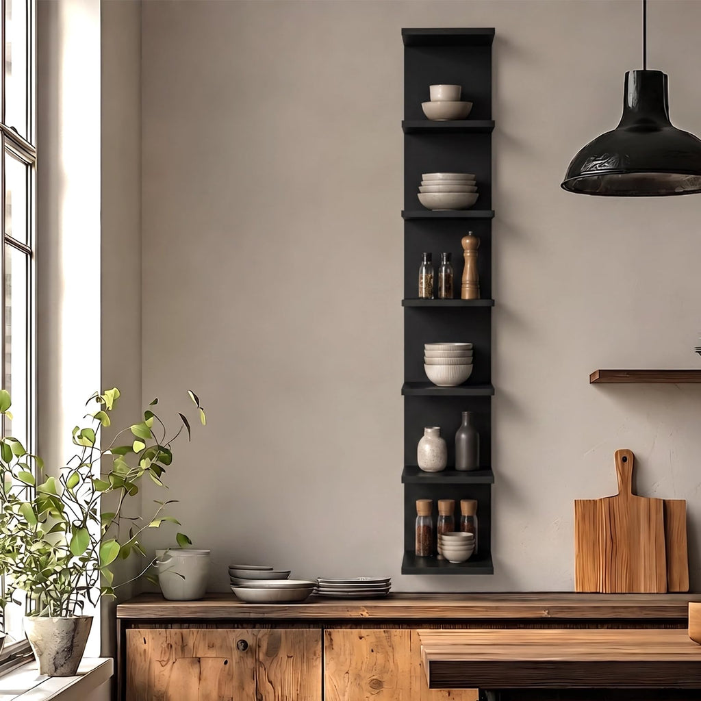 Homaterial Wall Shelves 4 Tier, Simple Vertical Corner Shelf for Room, Kitchen Wall Decor, Makeup Perfume Organizer,Decorative Shelving Unit, Black