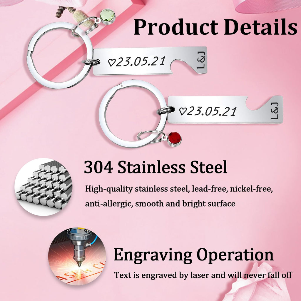 Customized Double-sided Keychain Stainless Steel Personalized Engraved Text Name Keychain Gifts for Men and Women