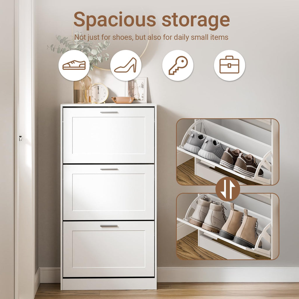 Haotian Shoe Cabinet Storage for Entryway, Narrow Shoe Cabinet with Two Flip Drawers to Save Space, Shoe Rack Cabinet for Front Door Entrance Hallway (Black)