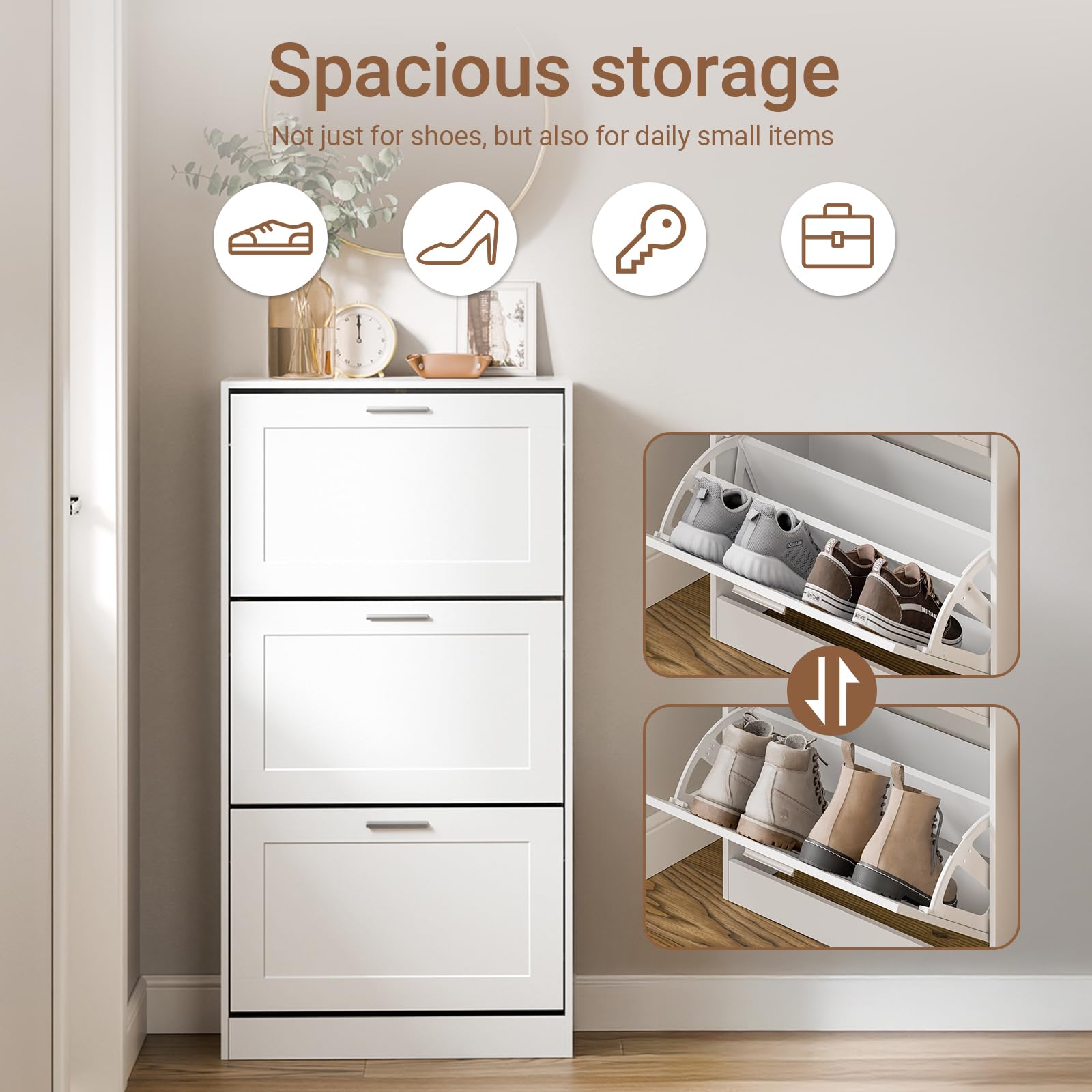 Haotian Shoe Cabinet Storage for Entryway, Narrow Shoe Cabinet with Two Flip Drawers to Save Space, Shoe Rack Cabinet for Front Door Entrance Hallway (Black)