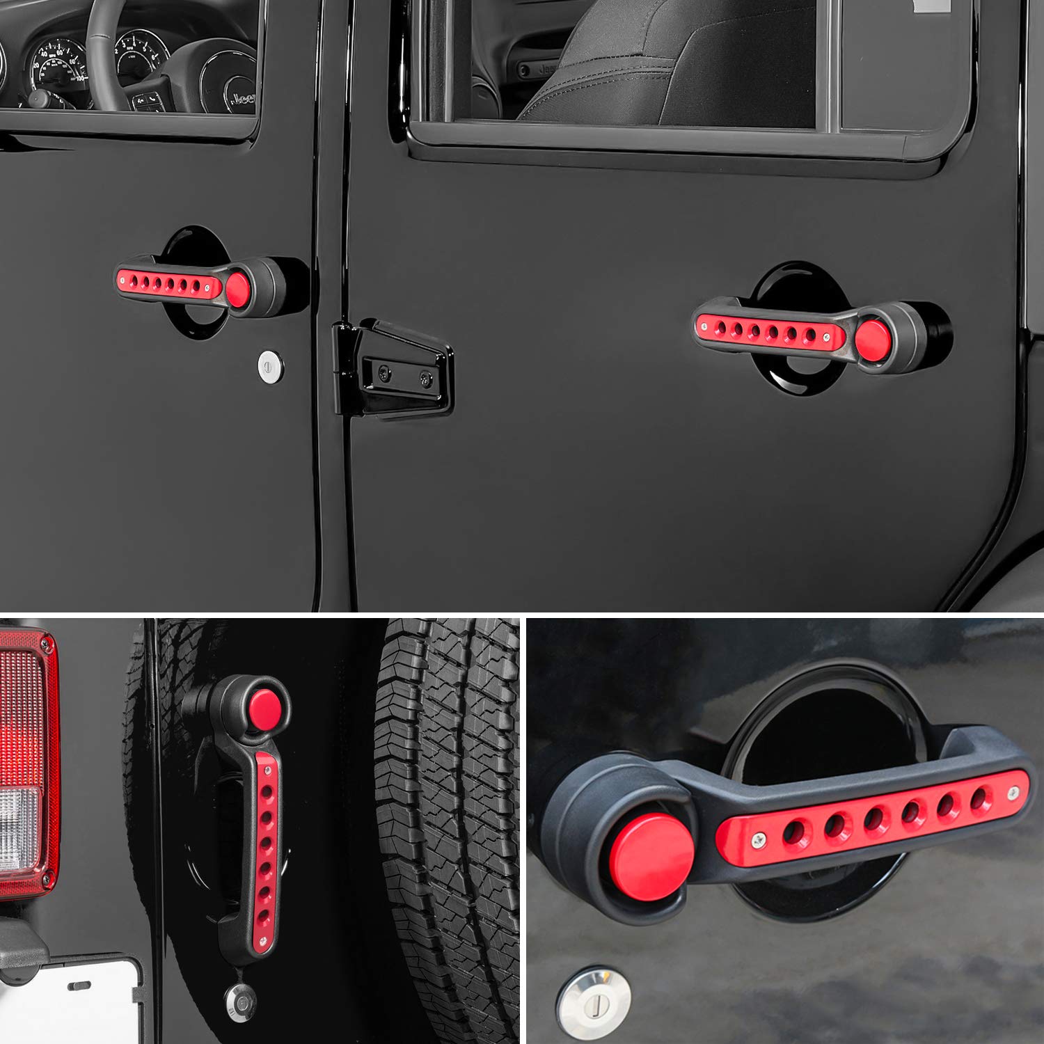 E-cowlboy Grab Handle Inserts Cover+Push Button Knobs Cover Trim for Jeep Wrangler JK JKU Sahara Rubicon Unlimited 2007-2018 Exterior Door Handle Decoration Accessories Aluminum (Black)