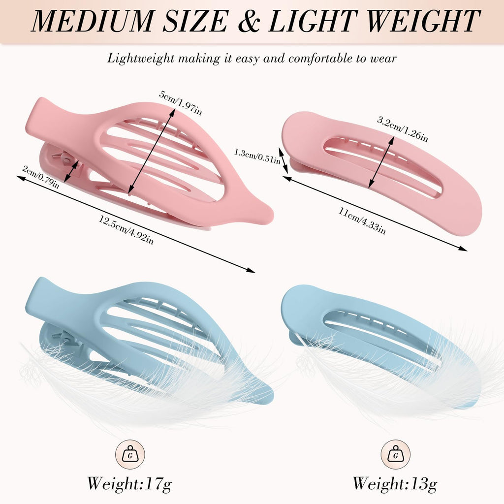 Obeoby 8 Pcs Flat Claw Clips for Women, Strong Hold French Flat Hair Clips for Thick Thin Hair Barrettes Accessories Round Large Medium (Tortoiseshell)