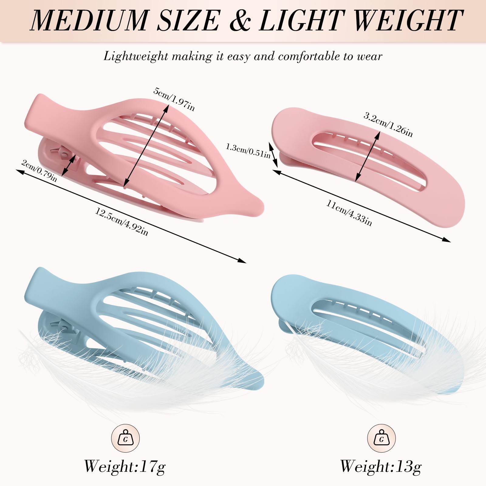 Obeoby 8 Pcs Flat Claw Clips for Women, Strong Hold French Flat Hair Clips for Thick Thin Hair Barrettes Accessories Round Large Medium (Tortoiseshell)