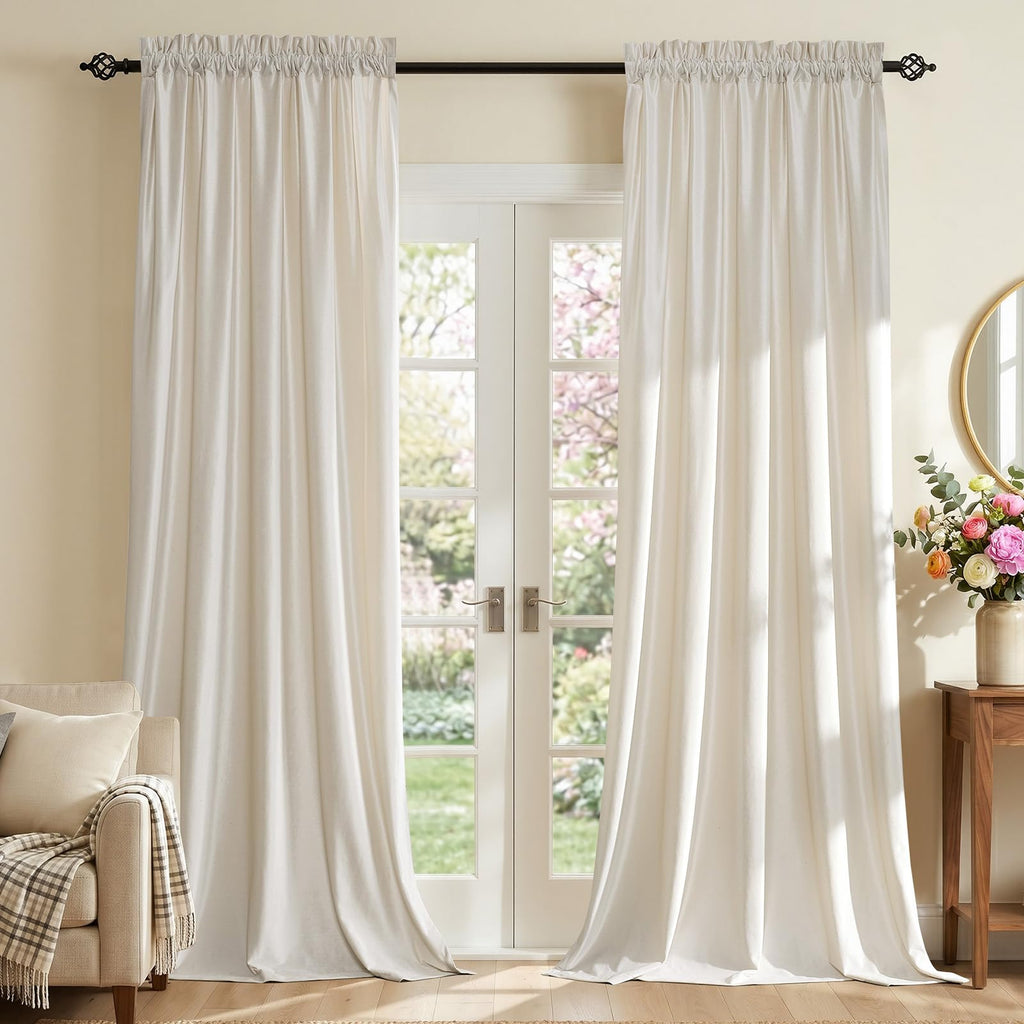 Champagne Beige Velvet Curtains 63 inches for Living Room Luxury Room Darkening Curtain Elegant Bedroom Thermal Insulated Modern Heavy Thick Soft Soundproof Rod Pocket Window Drapes Set of 2 Panels