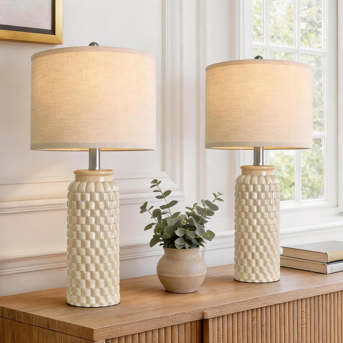USumkky 20.5" Gold Modern Ceramic Bedside Lamp Set of 2 for Bedroom Decor Farmhouse Table Lamp for Living Room Office Dorm