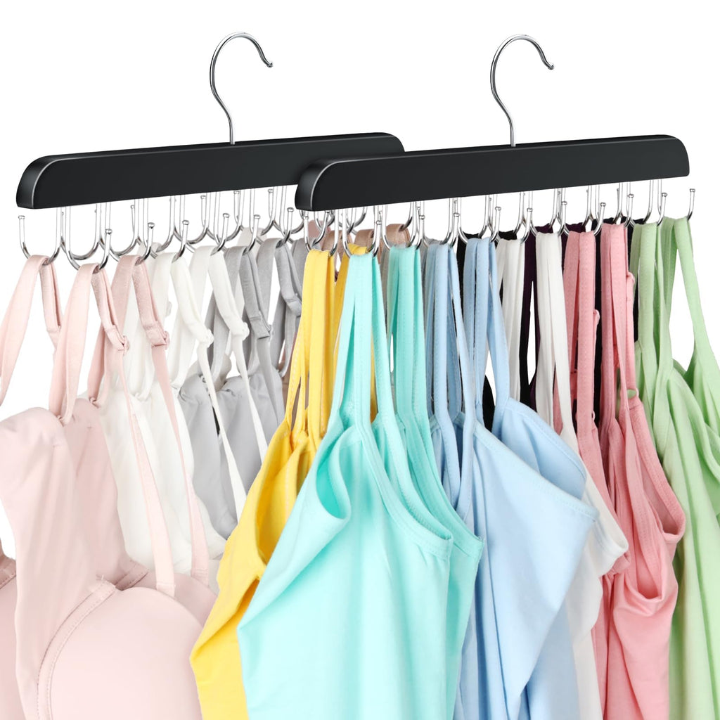 Bra Hanger for Closet, Tank Top Organizer 20 Hooks Capacity Foldable Wood Space Saving Hanger Closet Organizers and Storage for Dorm & Apartment for Tank Top, Hats, Scarf etc.