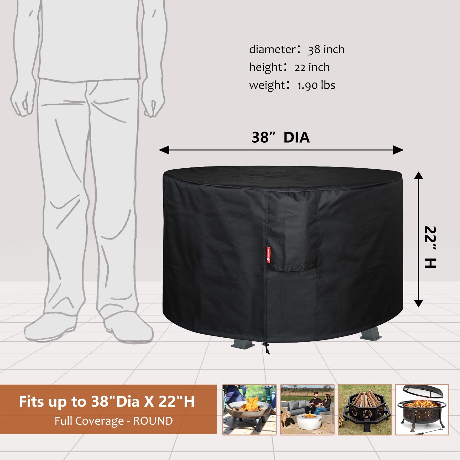 SheeChung Fire Pit Cover for Solo Stove Bonfire Outdoor Smokeless Firepit-Small Round Waterproof 600D Polyester Shelter,Air Vent,Anti-UV&Tear Resistant-Fits for 16”-22” Gas Fire Pit Table (22"Dx16"H)