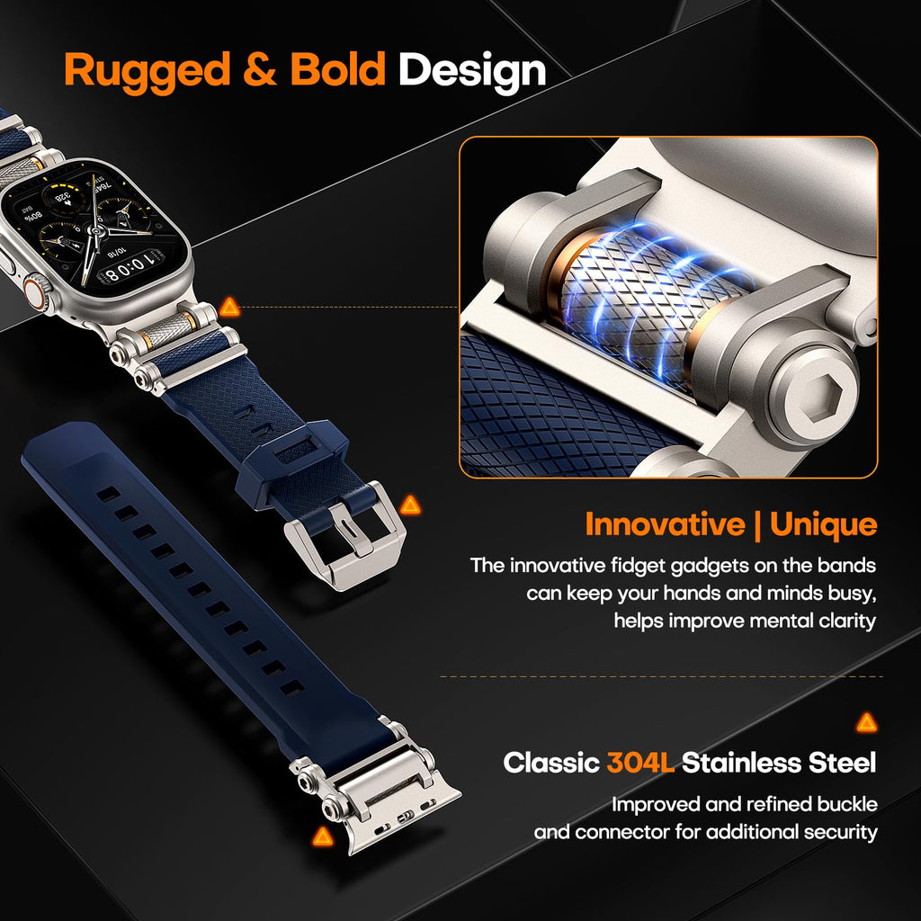 TAURI Nylon for Apple Watch Bands SE/Series 9/8/7/6/5/4 44/45mm, Rugged Nylon Braided Strap & Stainless Steel Connector – iWatch 44mm/45mm Adjustable Woven Band for Men Women, All Black