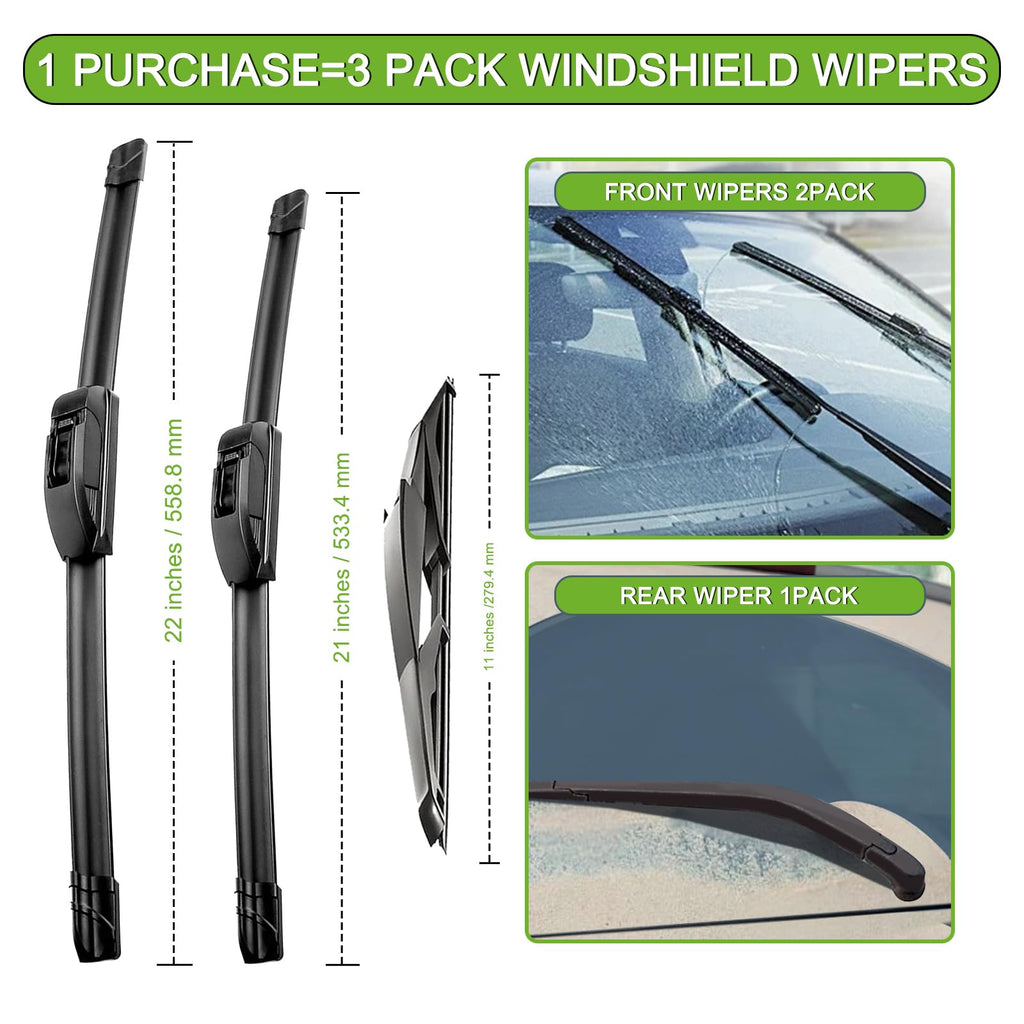 PARRATI® Windshield Wipers for Jeep Wrangler 2007-2017/Wrangler JK 2008-2018,15"+15" Front and 13" Rear,OEM Replacement Wiper Blades,Quiet & Streak-Free(Set of 3)