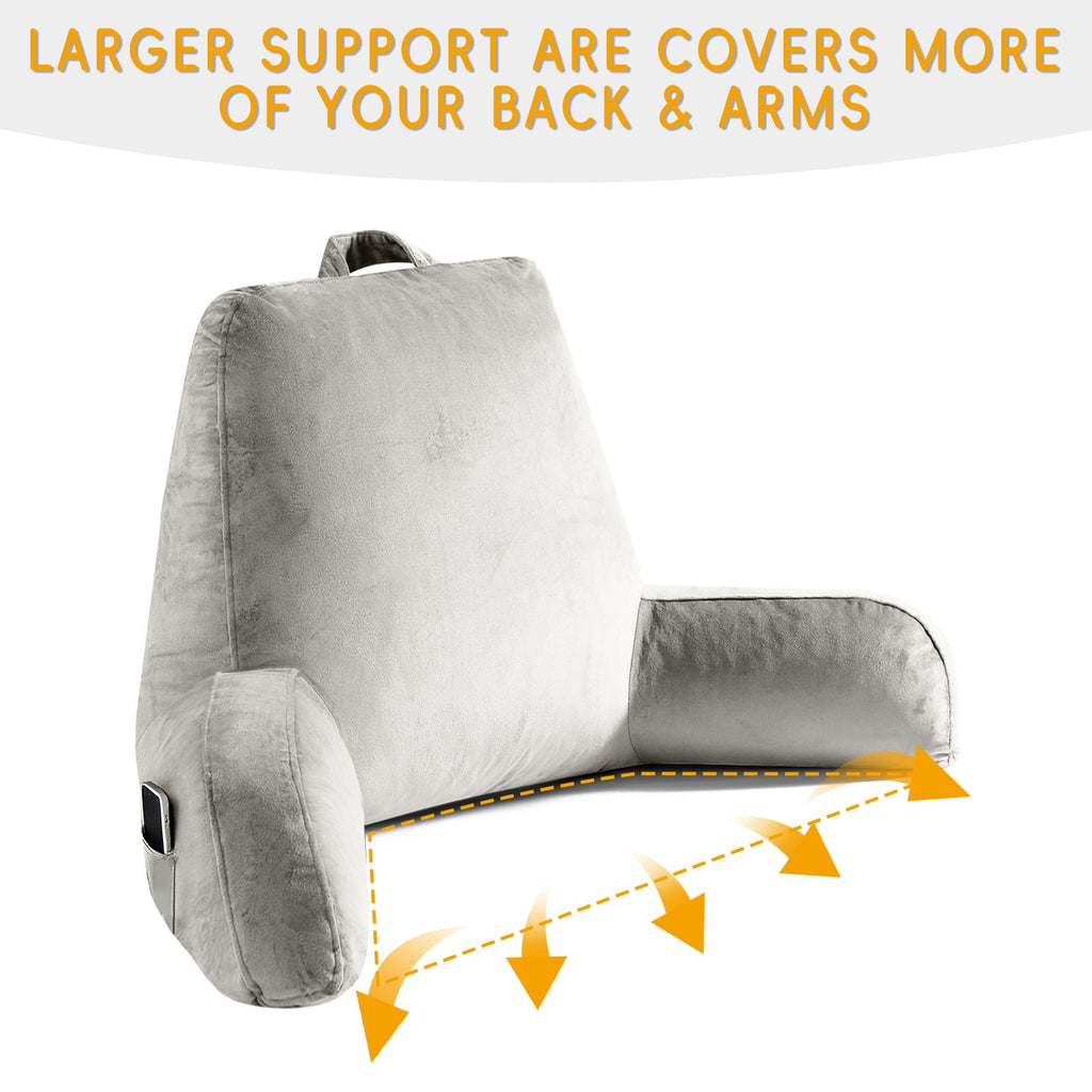 OAISZ Reading Pillow for Sitting in Bed Adult, Reading Pillow with Shredded Memory Foam, Bed Pillow with Washable Cover, Back Pillow Sitting Up with Extend Arms, Beige, X-Large
