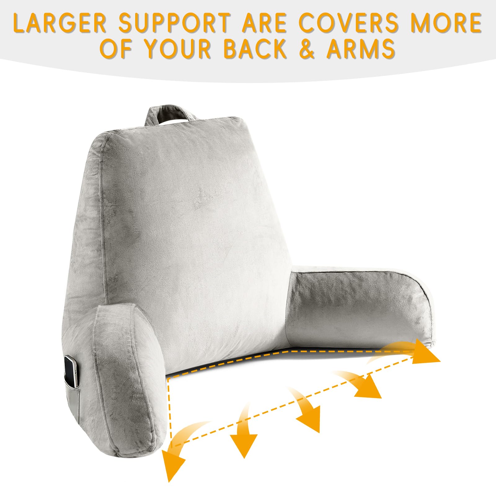 OAISZ Reading Pillow for Sitting in Bed Adult, Reading Pillow with Shredded Memory Foam, Bed Pillow with Washable Cover, Back Pillow Sitting Up with Extend Arms, Beige, X-Large