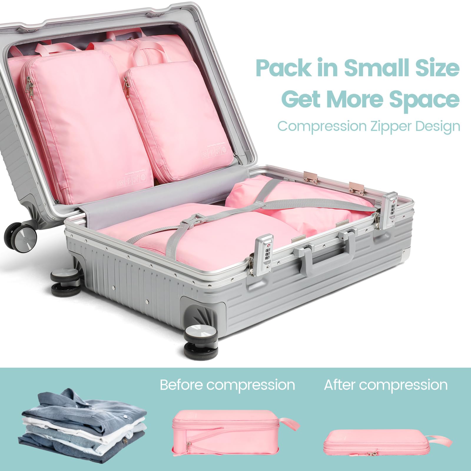Cambond Compression Packing Cubes for Travel - Lightweight Expandable Travel Bags Luggage Organizers Travel Essentials Compression Cubes for Travel Space Saver for Carry on Suitcases Organizer
