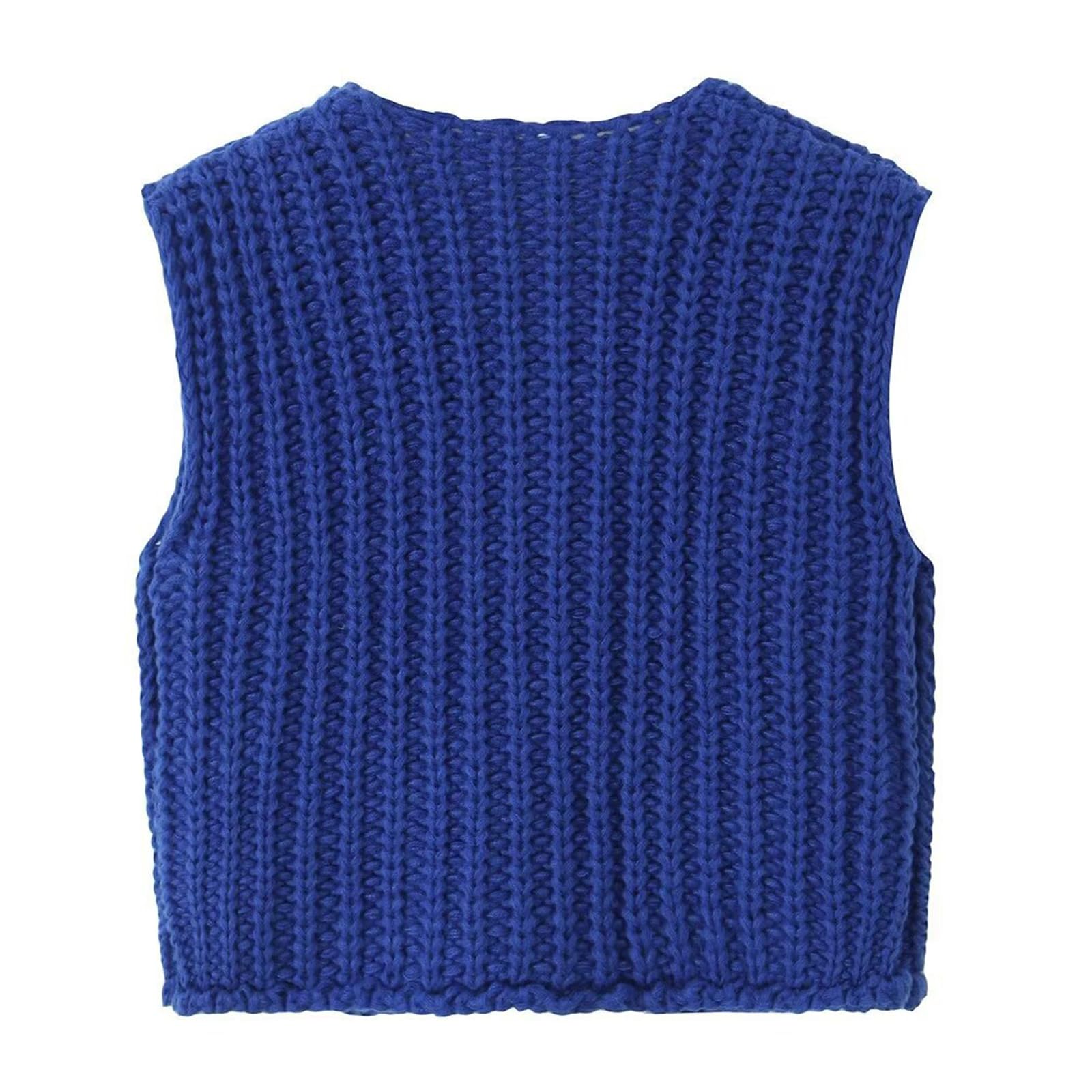 KEOMUD Women's Sleeveless Cropped Knit Cardigan Casual Button Down Crochet Sweater Vest Tops with Pockets