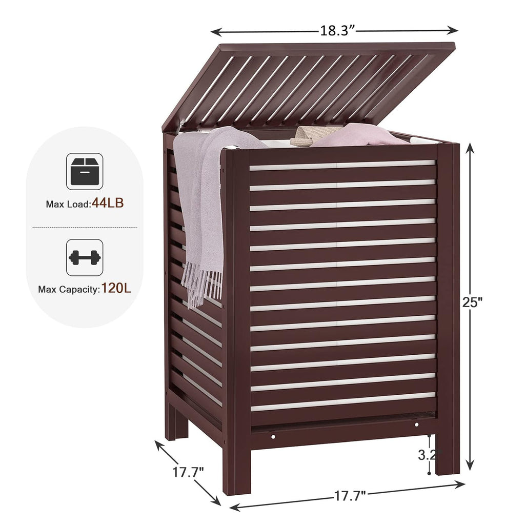 Homykic Bamboo Laundry Hamper with Lid, 120L Large Clothes Laundry Sorter with Removable 2-Section Liner Bag, Raised Laundry Basket Organizer for Clothing, Bathroom, Bedroom, Laundry Room, Black