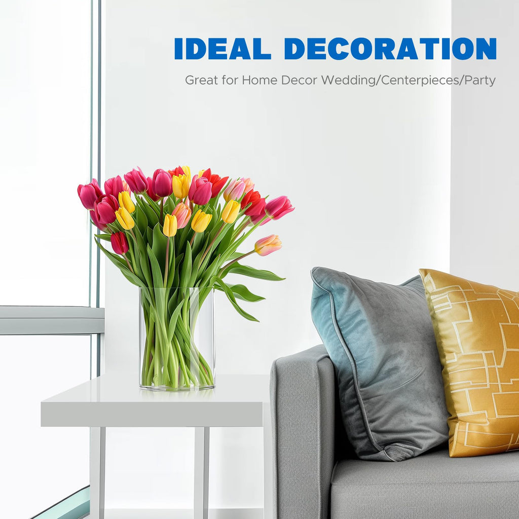Flower Clear Vase Centerpiece for Home, Wedding Party, Plastic Clear Cylinder Wide for Flowers, Decorative Wide Mouth Vase for Decor (6'' W*8'' H)