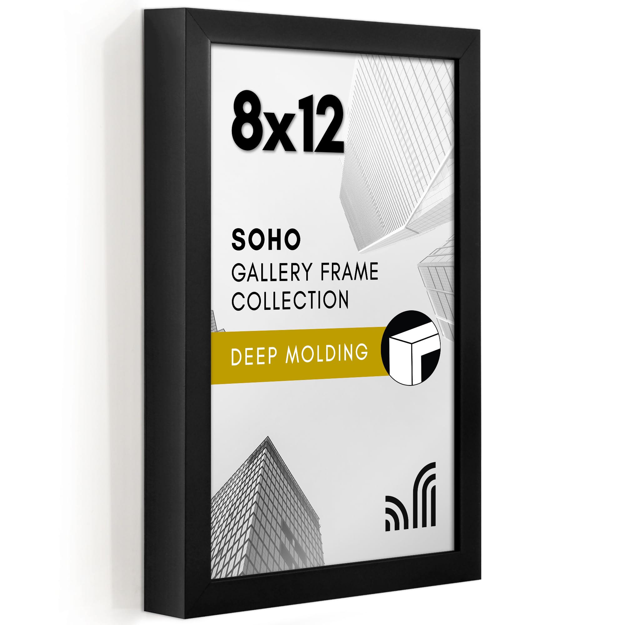 Americanflat 5x7 Picture Frame with Shatter-Resistant Glass - Soho Collection - Gallery Style Deep Molding Picture Frames for Tabletop and Wall Display - Black