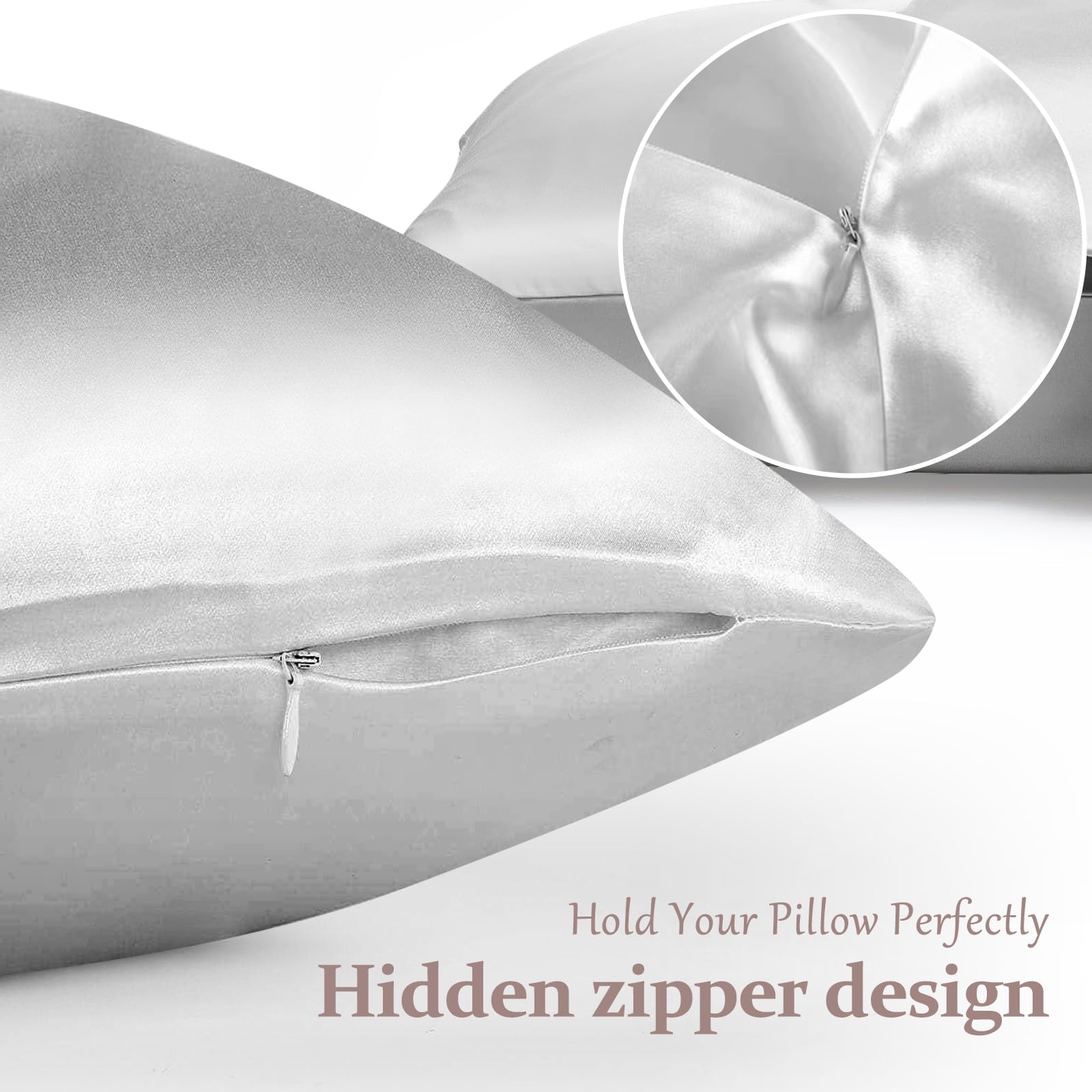 2 Pack 100% Pure Silk Pillowcase for Hair and Skin, Both Sides Mulberry Silk Pillowcases with Hidden Zipper, Cooling Pillowcase 19 Momme, 600 Thread Silk Pillow Cases Standard Size, Apricot