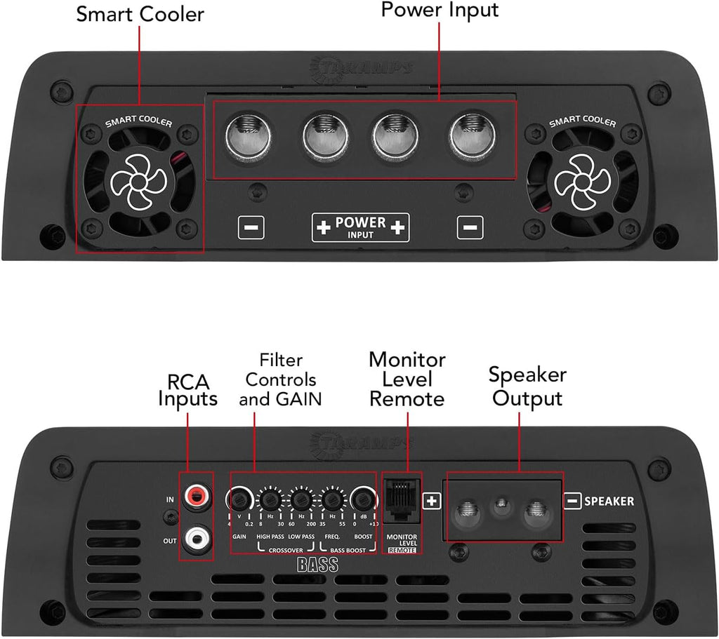 Taramps The Big Boss 8 Bass Black Color Amplifier 0.5 to 2 Ohms 8000 Watts RMS 108 RGB Effects, Multi Impedance, Monoblock Class D, Smart 8k Car Audio