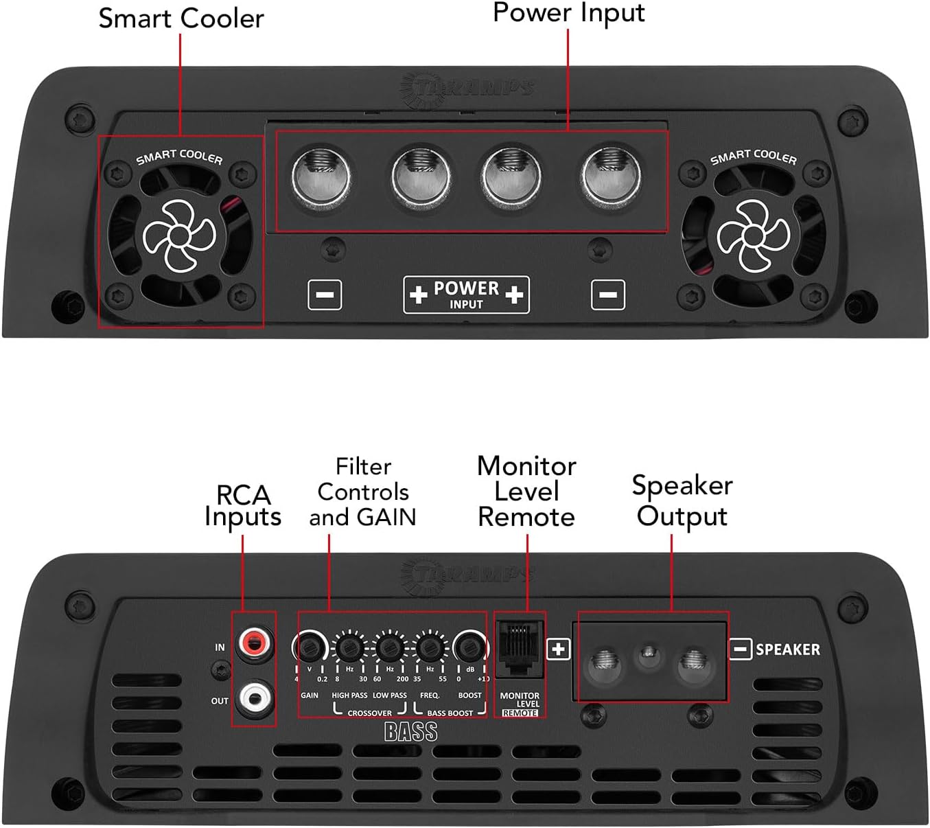 Taramps The Big Boss 8 Bass Black Color Amplifier 0.5 to 2 Ohms 8000 Watts RMS 108 RGB Effects, Multi Impedance, Monoblock Class D, Smart 8k Car Audio