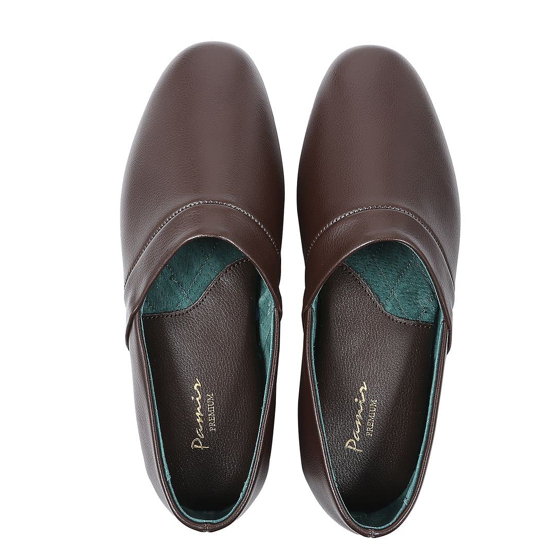 PAMIR Men's Opera Genuine Leather House Slippers | Full back slippers, 100% breathable leather, silent suede outsole, memory foam, hand turned, great gift for him