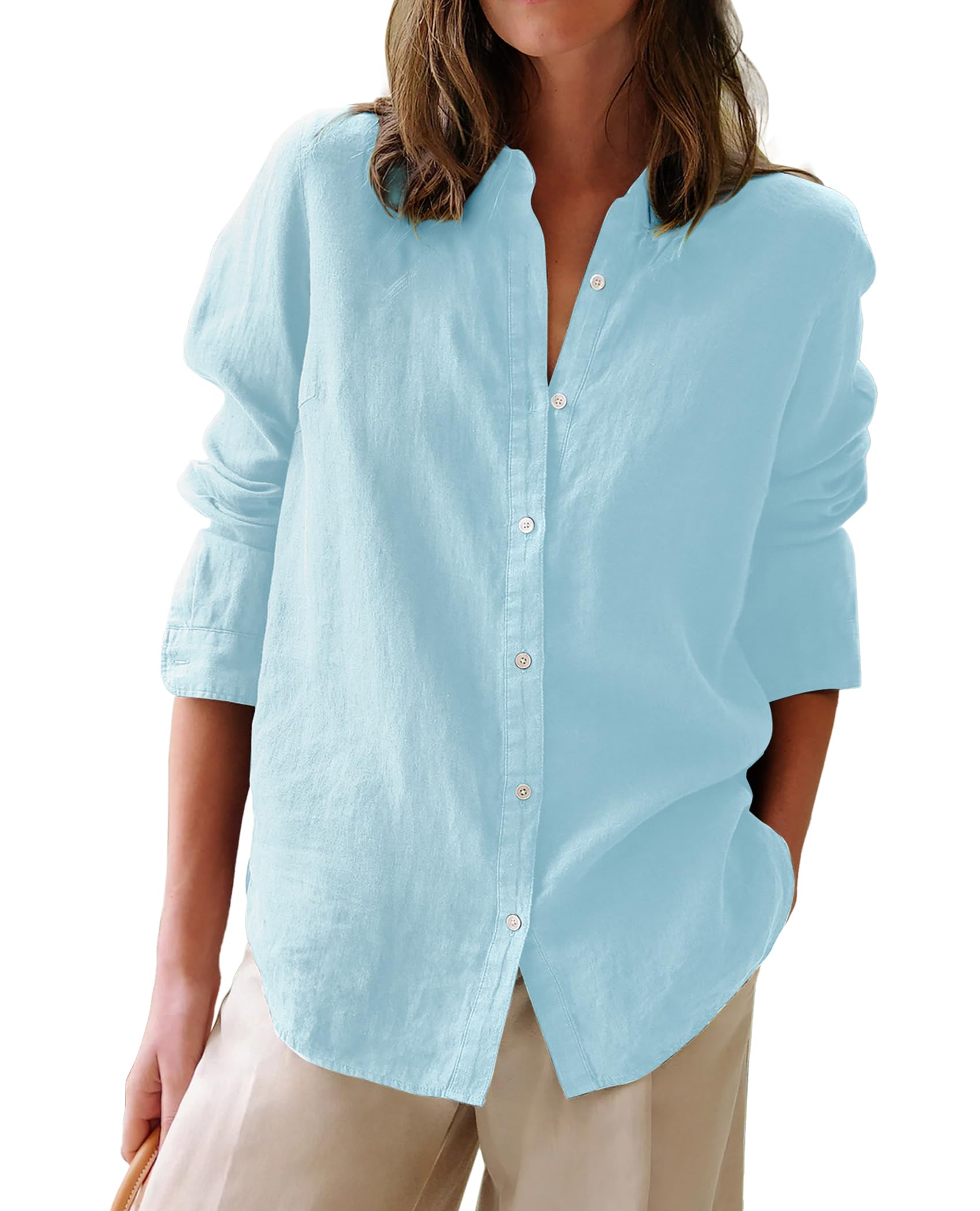 Button Down Shirts for Women Cotton Oxford Shirts Long Sleeve Dress Shirts Collared Blouses Work Casual Solid Tunic Tops