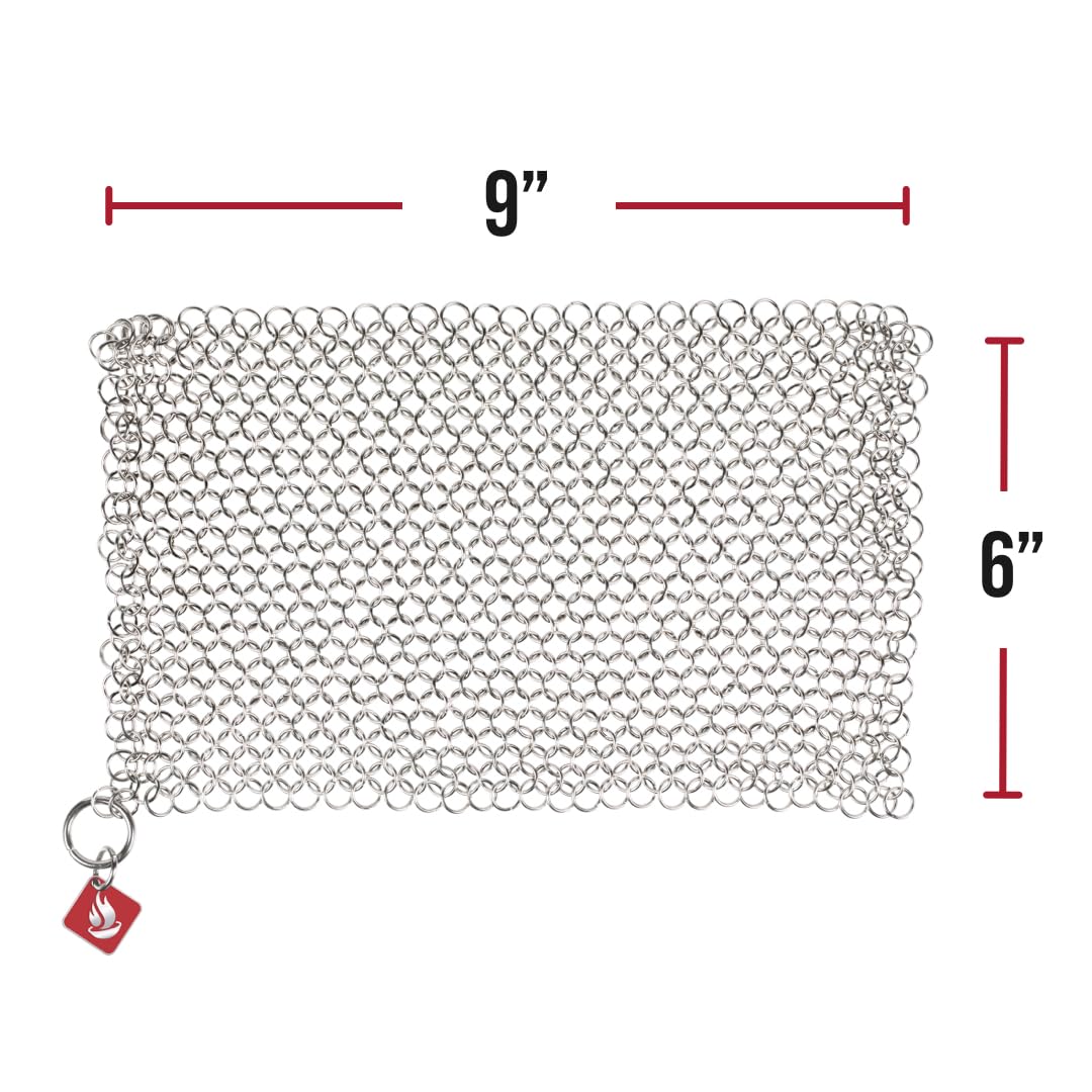 Knapp Made CM Scrubber 4" x 4" Small Ring Chainmail Cast Iron Scrubber, Premium Stainless Steel Mesh Cleaner for Pre-Seasoned Pans, Dutch Ovens, Grills and Skillets