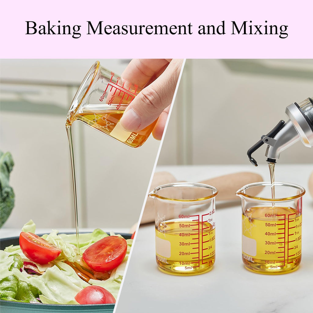 High Borosilicate Glass Measuring Cup-V-Shaped Spout，Glass Measuring Beaker for Kitchen or Restaurant, Easy to Read, 30 ML (1 Oz)-Pack of 2