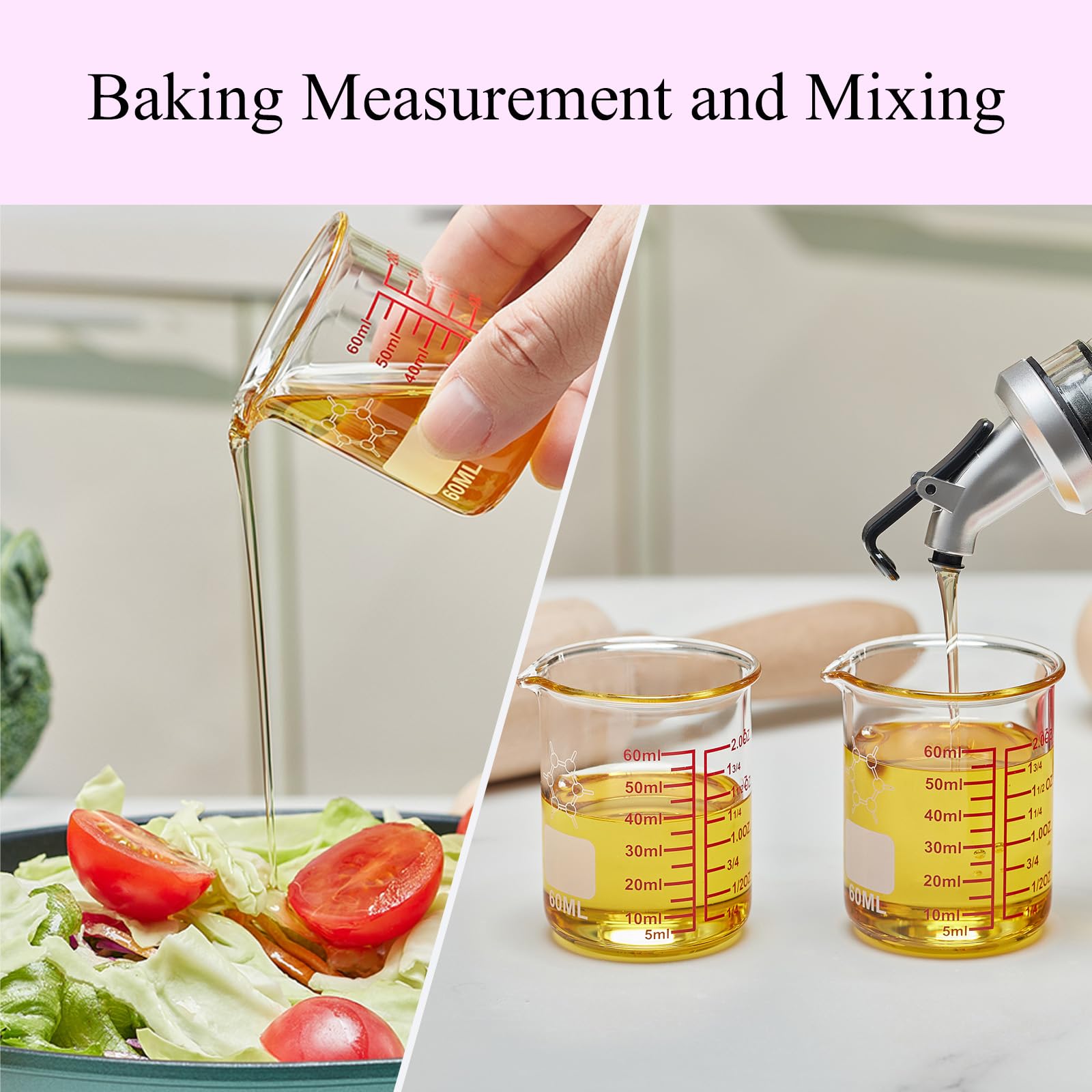 High Borosilicate Glass Measuring Cup-V-Shaped Spout，Glass Measuring Beaker for Kitchen or Restaurant, Easy to Read, 30 ML (1 Oz)-Pack of 2