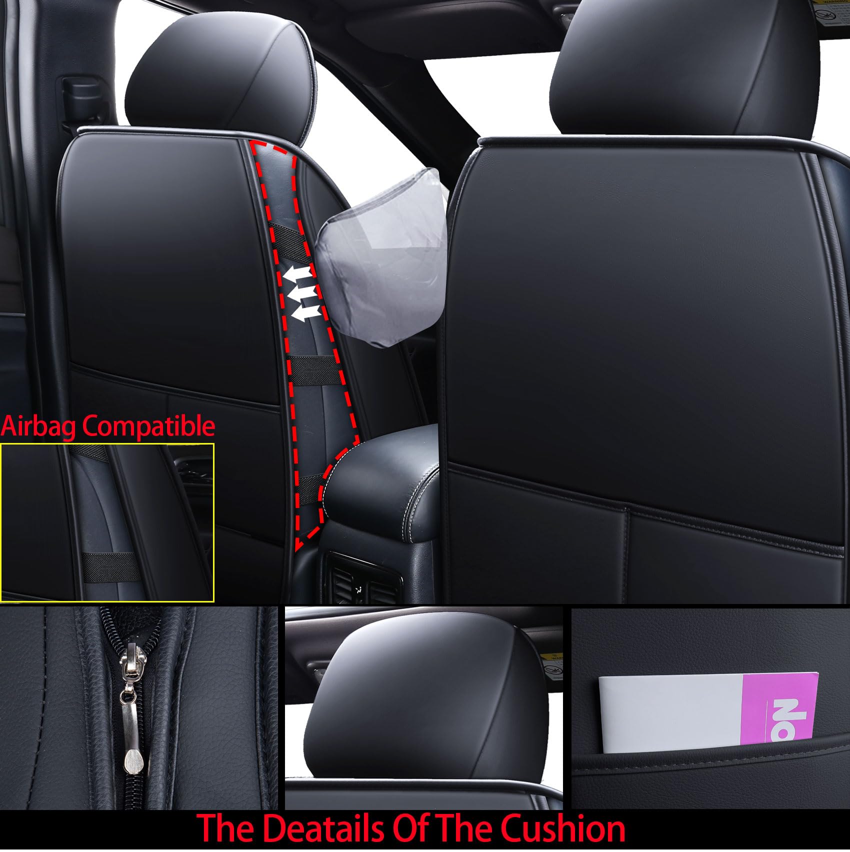 Huidasource Grand Cherokee Seat Covers, 2 Pieces Waterproof Leather Customized Car Seat Cushion Covers Protectors Compatible with Jeep Grand Cherokee 2011-2022 (2Pcs Front/Black)