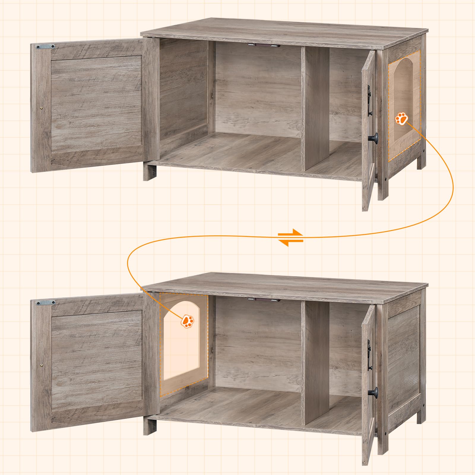 HOOBRO Litter Box Enclosure, Cat Litter Box Furniture with Removable Divider, Large Hidden Litter Box Furniture, Wooden Cat House, End Side Table, 31" L x 17.5" W x 19.7" H, Greige BG03MW01G2