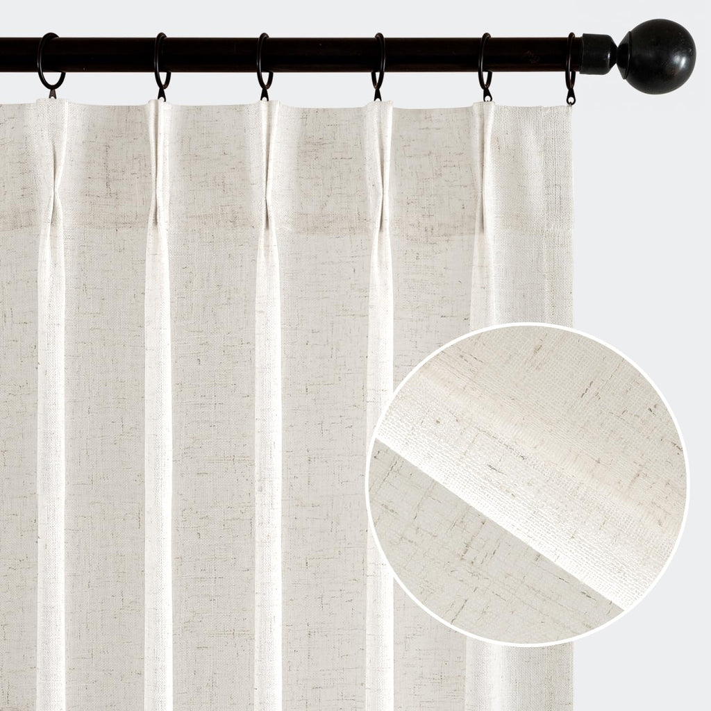 MIULEE Pinch Pleated Linen Curtains 84 Inches Long 2 Panels for Bedroom Living Room, Soft Thick Linen Textured Window Drapes Back Tab Hooks Semi Sheer Light Filtering Farmhouse，Beige