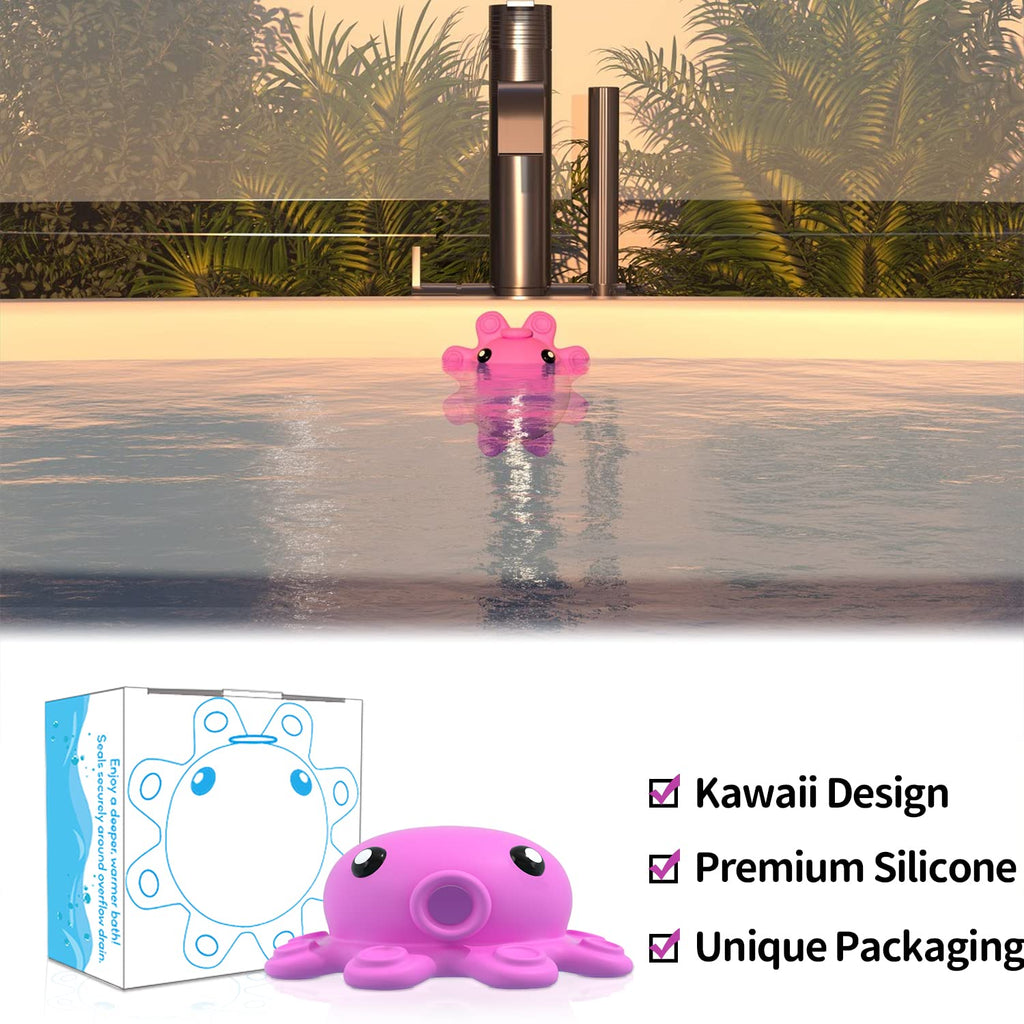 Bathroom Bathtub Overflow Drain Cover- Silicone Bath Tub Drain Cover, Tub Overflow Drain Stopper with Suction Cups, Adds Inches of Water for Deeper Bath, Cute Bathroom Accessories, Baby Blue