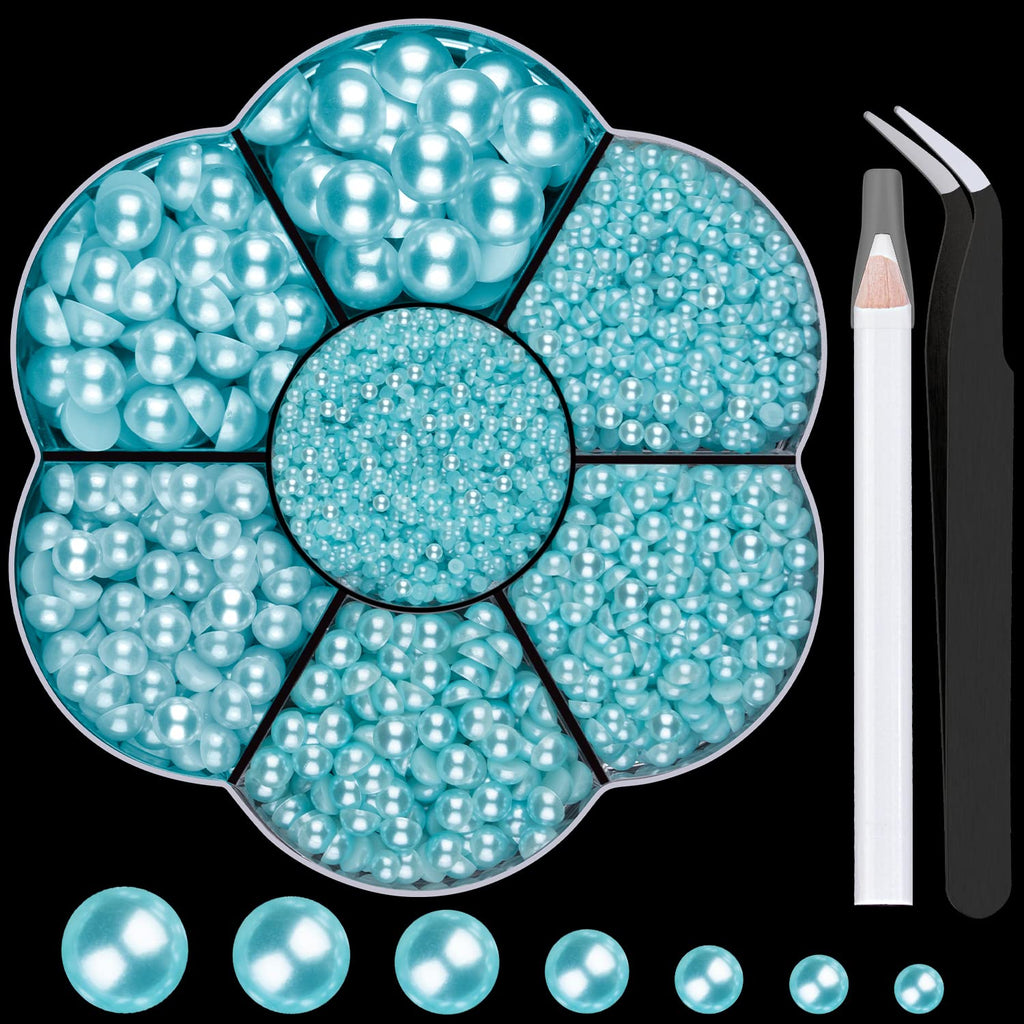 BELLEBOOST 5600pcs ABS Round Flat Back Beige Pearls Kit with Pickup Tools for Nail Art, Face, Body Decorations