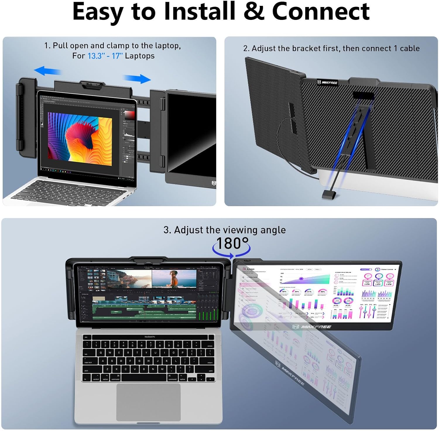 Maxfree Laptop Screen Extender, S1 14'' Laptop Monitor Extender Dual Screen Plug & Play, 1080P FHD Portable Monitor for 13.3-17'' Laptops, Compatible with macOS/Windows/Dex/Android/Switch/PS5