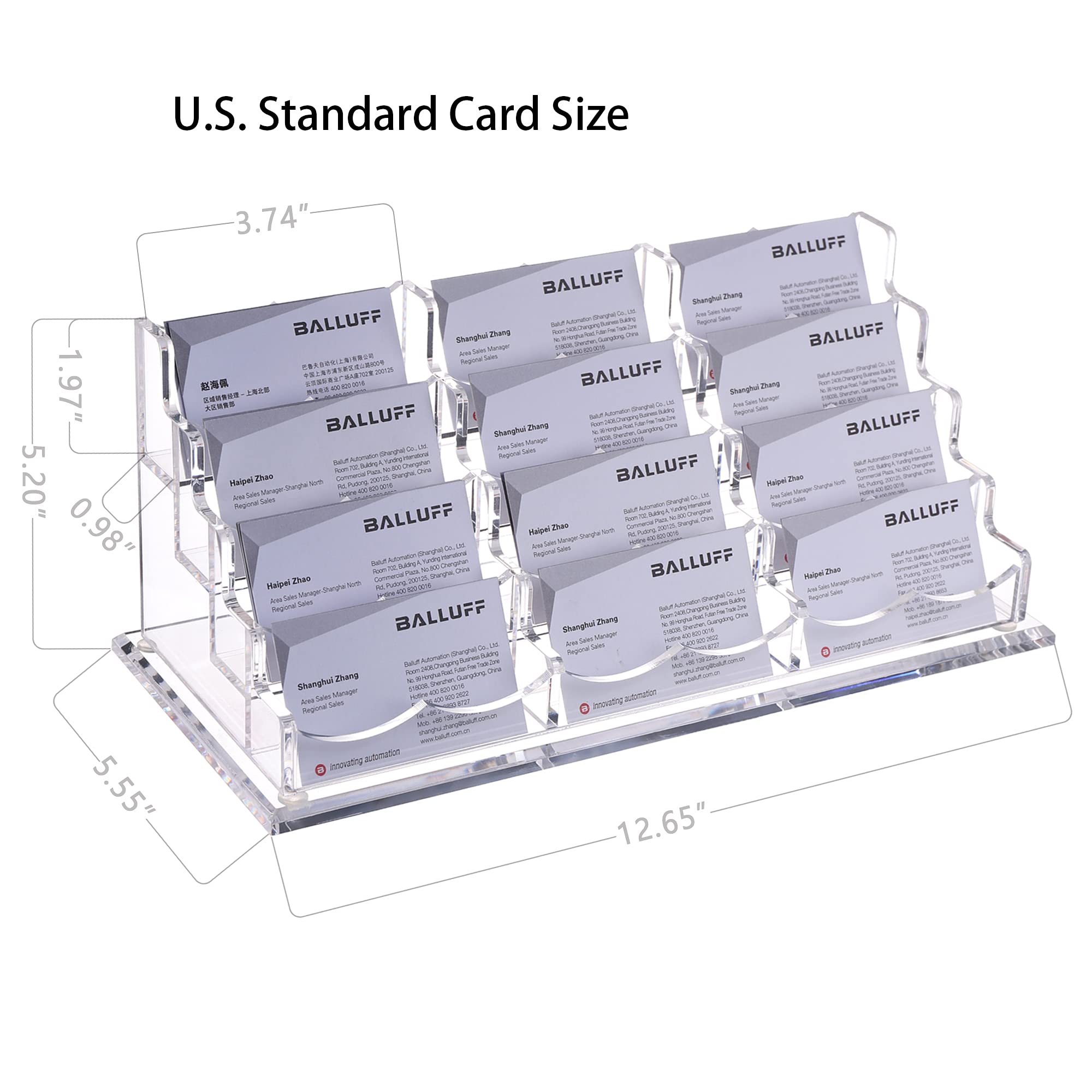 HeZone Business Card Holder for Desk Display, Clear Acrylic Cards Organizer Stand for Men and Women, Business Cards Case Rack 1 Pack, Holds 50 Cards-1 Slot