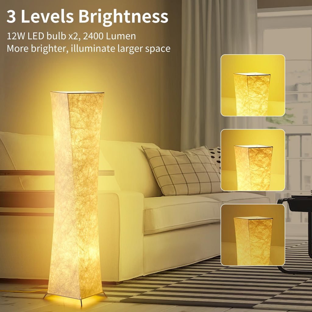 chiphy Floor Lamp, Dimmable 39" (XS) Tall Standing Lamp, 3 Levels Adjustable Brightness 12Wx2 LED Bulbs, Column Floor Light w/White Fabric Shade, Home Decor for Living Room, Bedroom, Kids Room