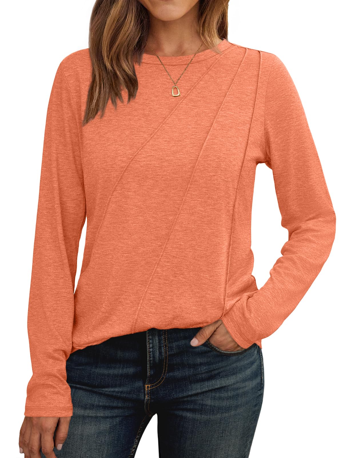 AUTOMET Womens Long Sleeve Shirts Pleated Tunics Fall Fashion Crewneck Tops