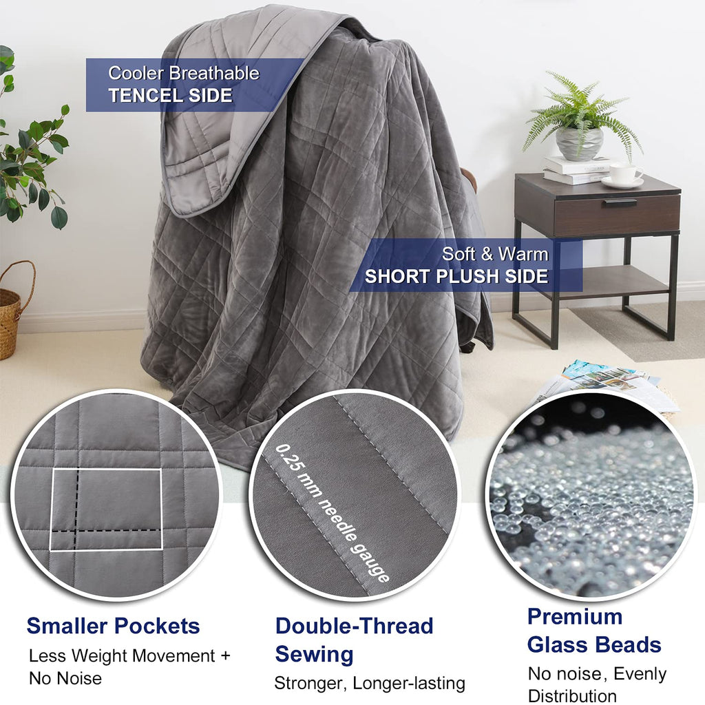 OMYSTYLE Reversible Weighted Blanket 48''x72'' 15lbs for Adults, Warm Short Plush and Cool Tencel Fabric Double-Sided Weighted Blanket for All Season Use - Carry Bag Included