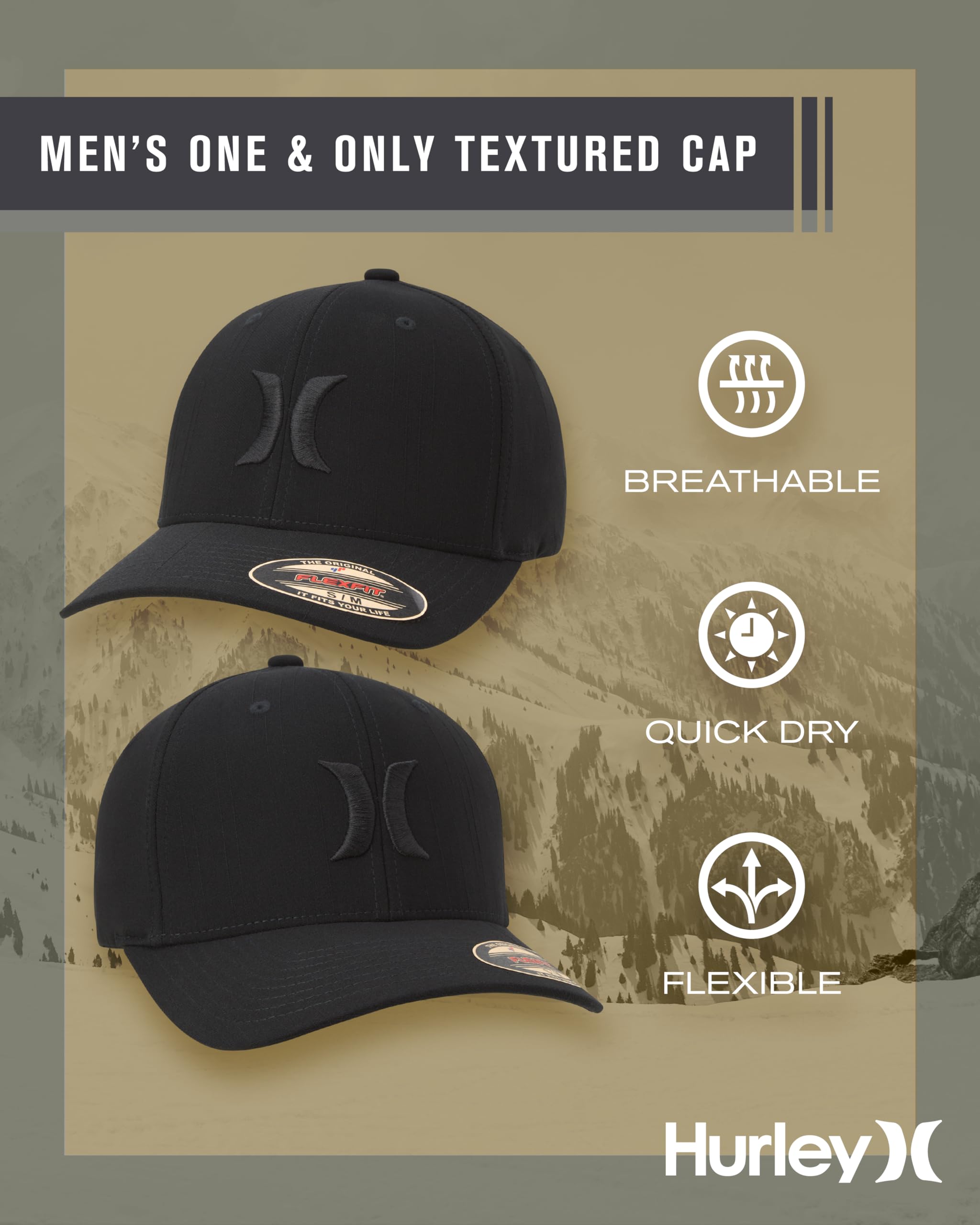 Hurley Men's Caps - One & Only Flexfit Baseball Cap - Fitted Hats for Men (S-XL)