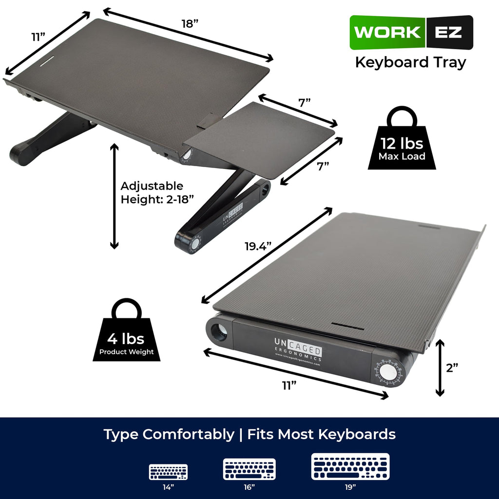 Uncaged Ergonomics WorkEZ Adjustable Computer Keyboard Stand for Desk, Keyboard & Mouse Riser, Ergonomic Portable Stand for Desktop, Computer Keypad Riser for Desk