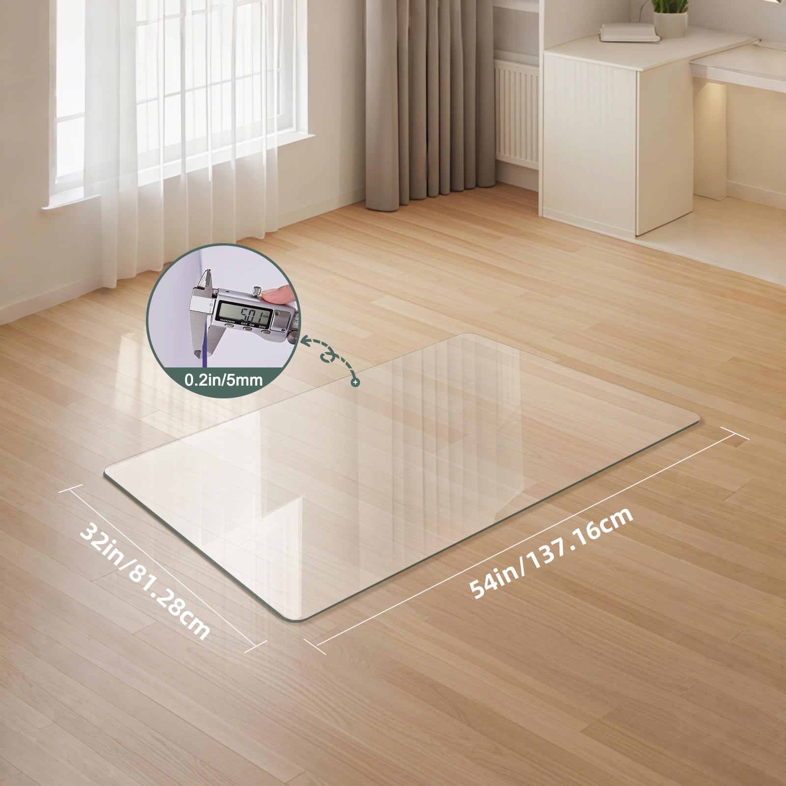 Tempered Glass Chair Mat 48" x 32",1/5" Thick for Office Desk,Rolling Chair Mat for Carpet, Odorless, Easy to Clean with 4 Non-Slip Pads for Carpet & Hardwood Floors