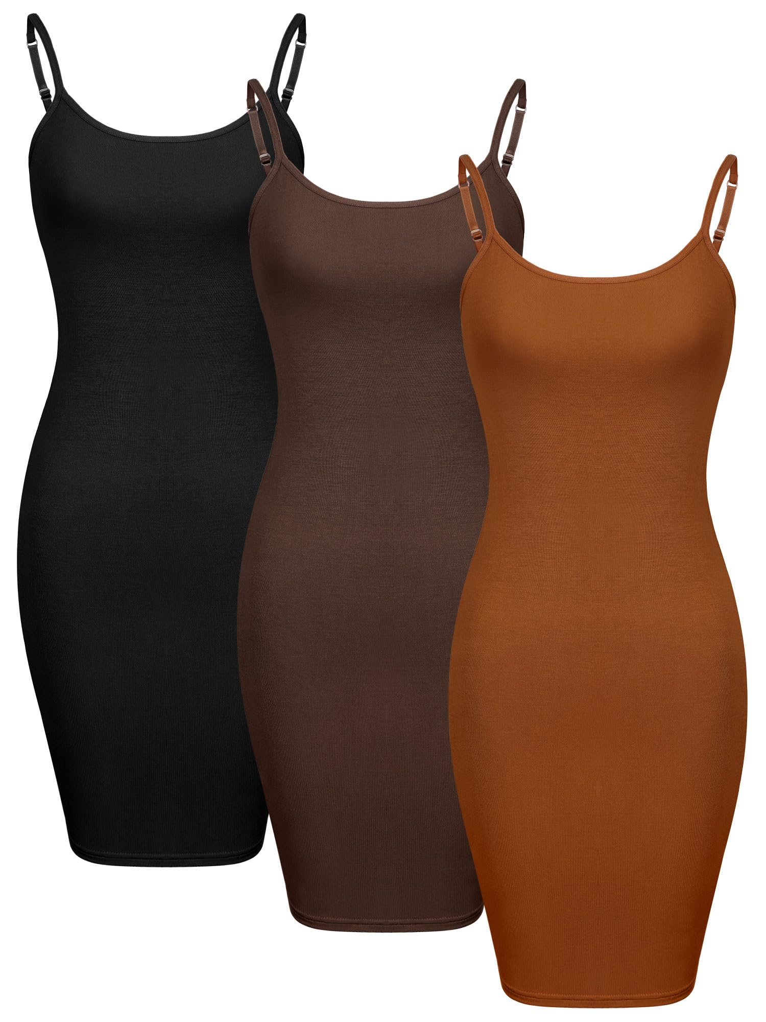WILLBOND 3 Pieces Women's Basic Cami Long Tanks Dress Spaghetti Strap Slips for Under Dresses, Long Camisoles for Layering