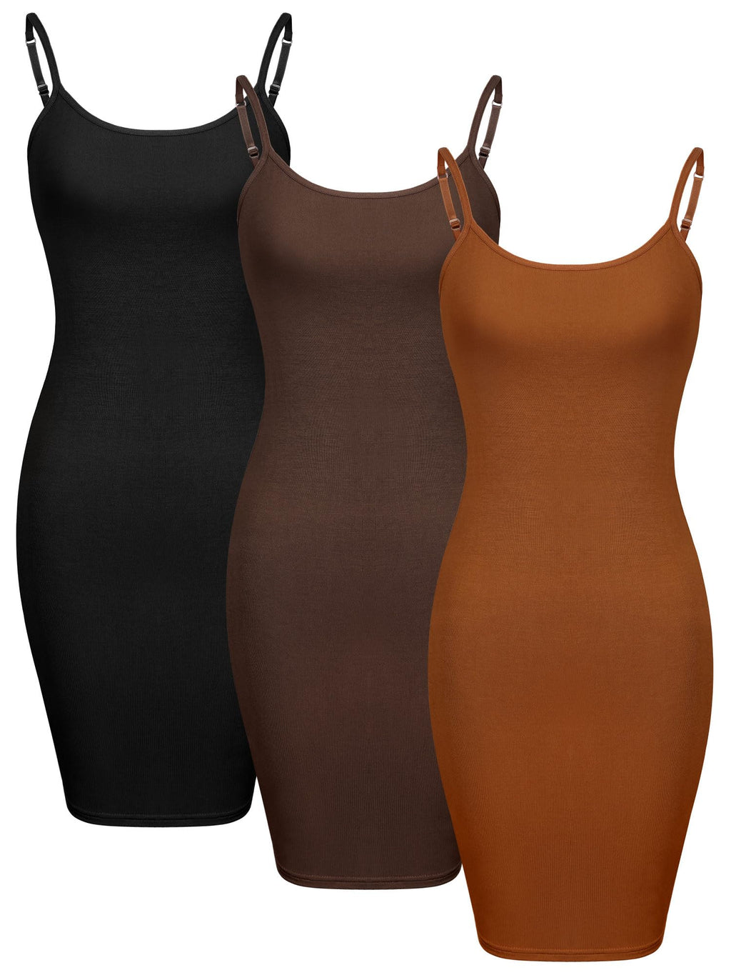 WILLBOND 3 Pieces Women's Basic Cami Long Tanks Dress Spaghetti Strap Slips for Under Dresses, Long Camisoles for Layering