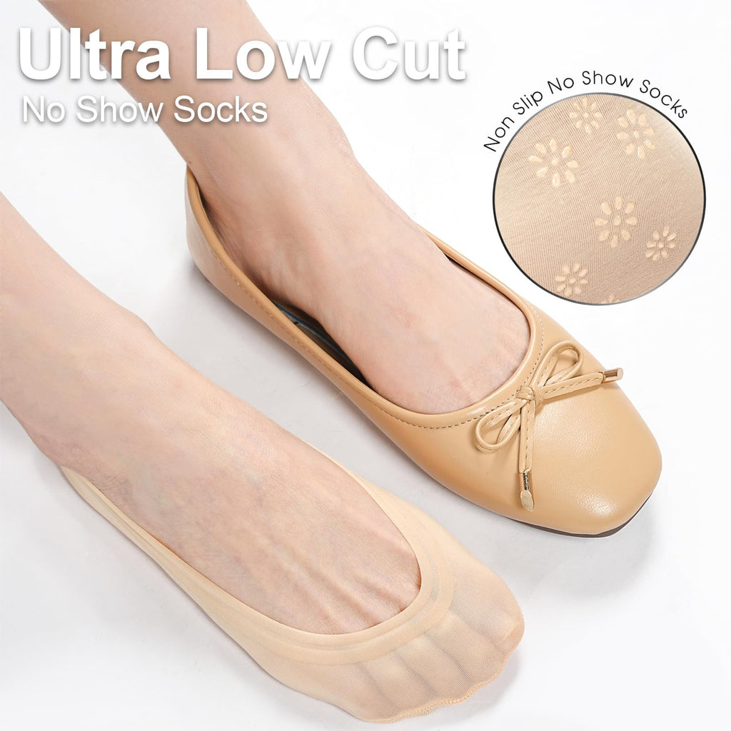 6 Pairs No Show Socks Womens Ultra Low Cut Nylon Thin Socks for Flat Invisible Non Slip Liner Footies