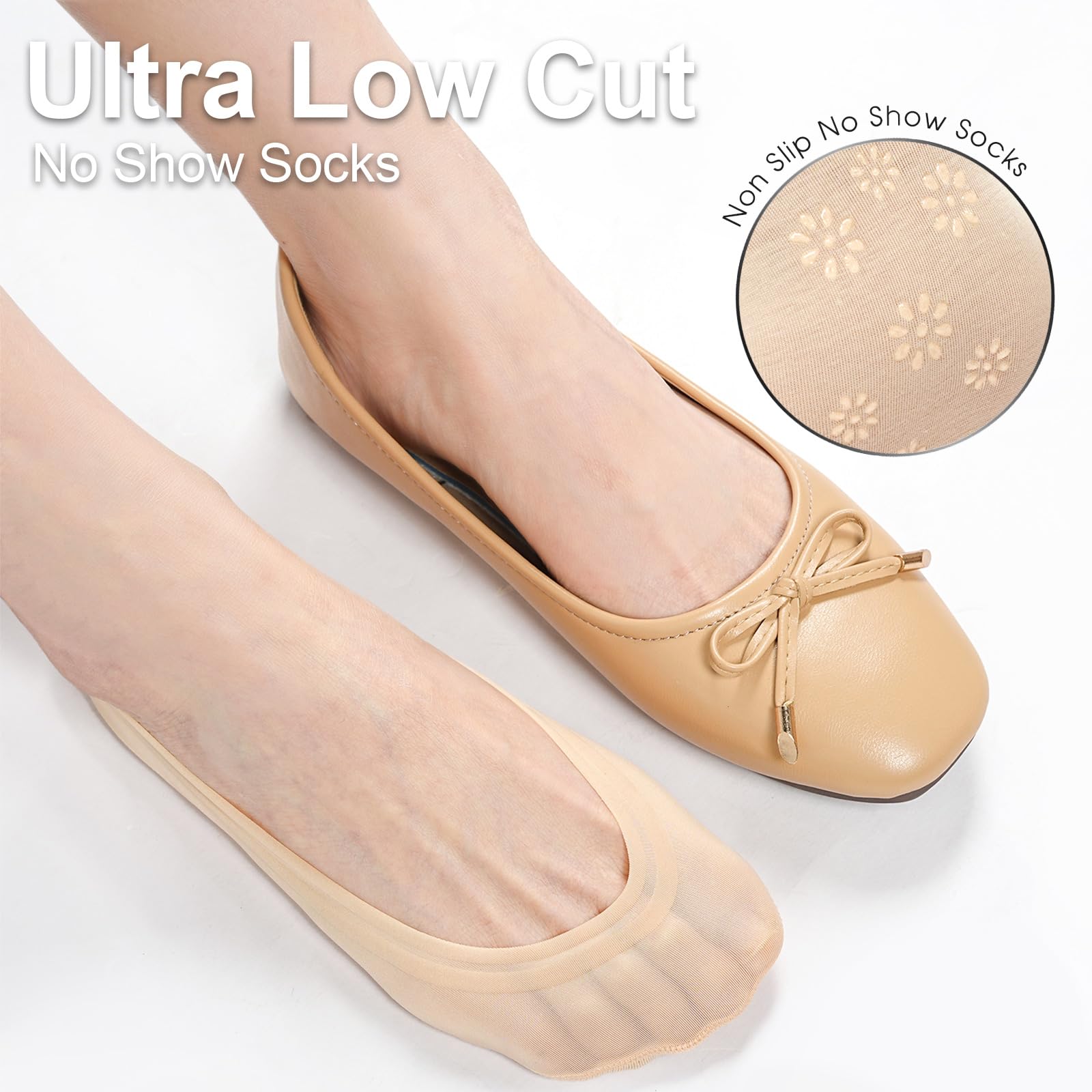 6 Pairs No Show Socks Womens Ultra Low Cut Nylon Thin Socks for Flat Invisible Non Slip Liner Footies