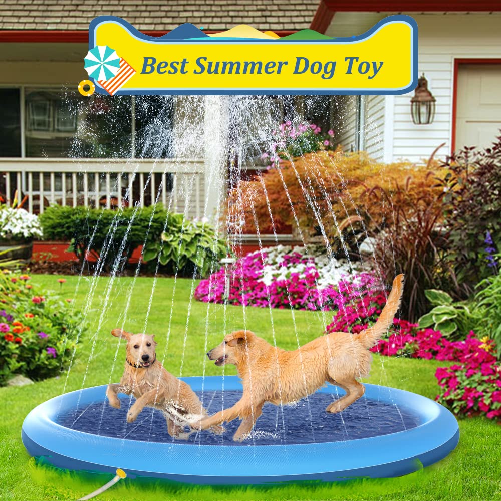 Raxurt Splash Pad, Non-Slip Thicken Splash Pad for Kids Ages 4-8 Toddler Baby Splash Sprinkler Pad Dog Pool Summer Outdoor Water Toys for Boys Girls, 59'' Blue