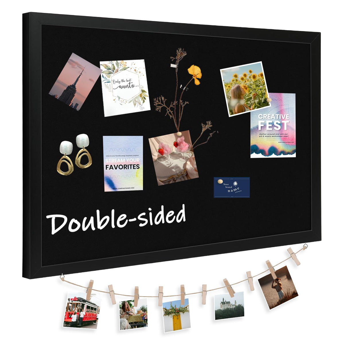 DOLLAR BOSS Black Cork Board with Linen Double-Sided 16''X 12'', Black Cork Boards for Walls, Wood Frame Bulletin Board Hanging Pin Board, Cork Board for Office Home School 1-Pack