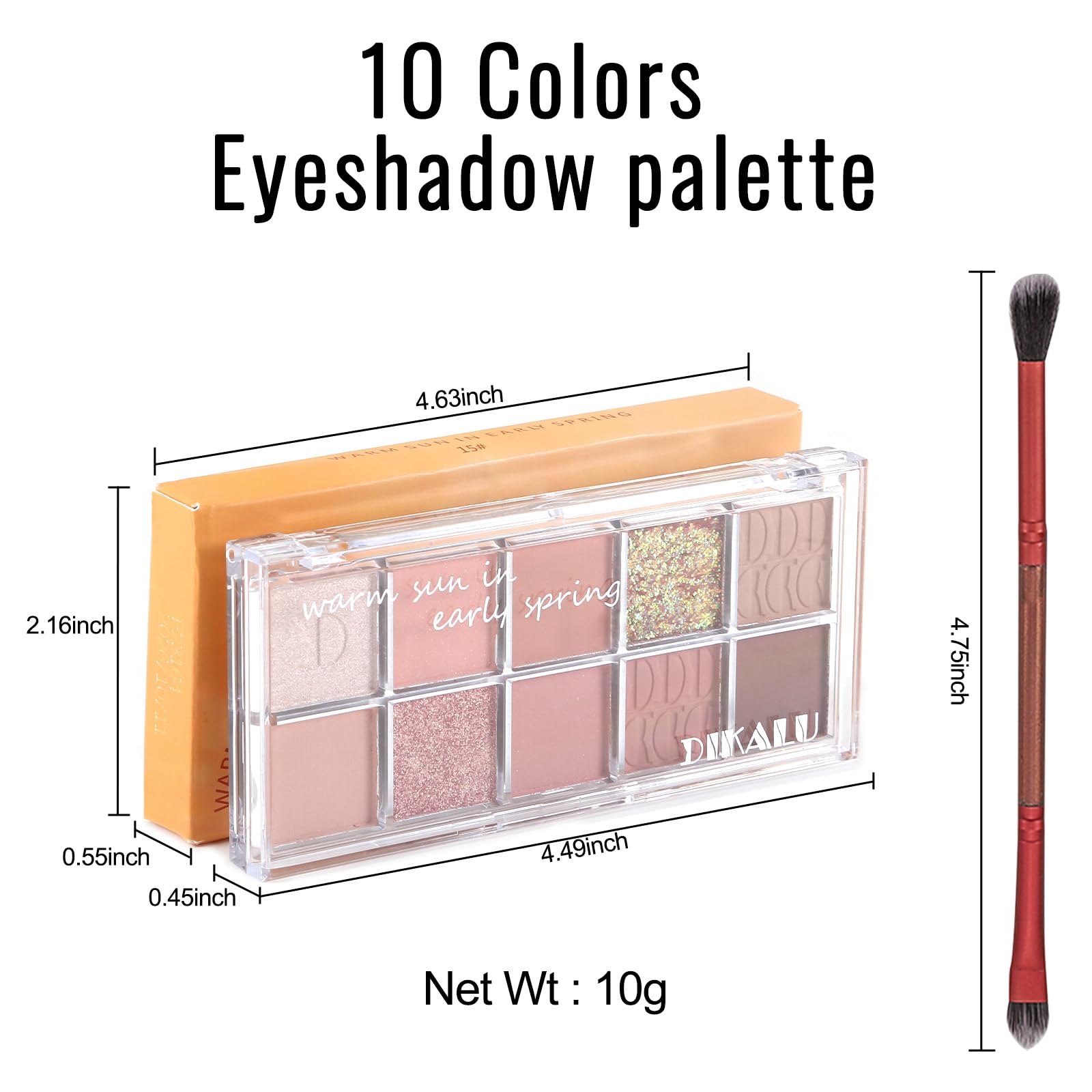 Erinde 10 Colors Eyeshadow Palette Makeup - Matte Shimmer Glitter Eye Shadow Korean Makeup, Ultra-Blendable, High Pigmented, Natural-Looking, Peach Brown Eyeshadow Pallet with Brush, Peach Color