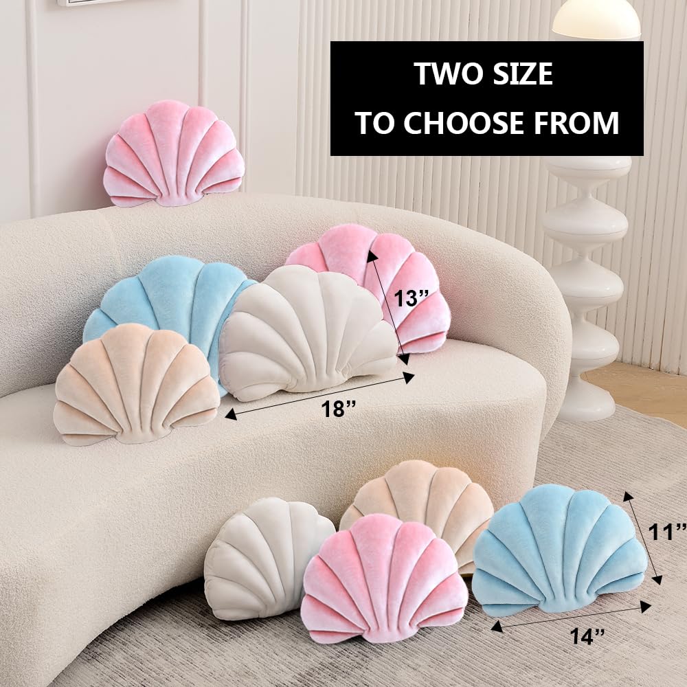 XIAIJIA Seashell Decorative Pillow Shell Shaped Throw Pillow 3D Insert Beach Pillow Soft Velvet Pillow Sea Ocean Decoration Couch Bed Pillow Cushions(Champagne,14 X 11 inch)