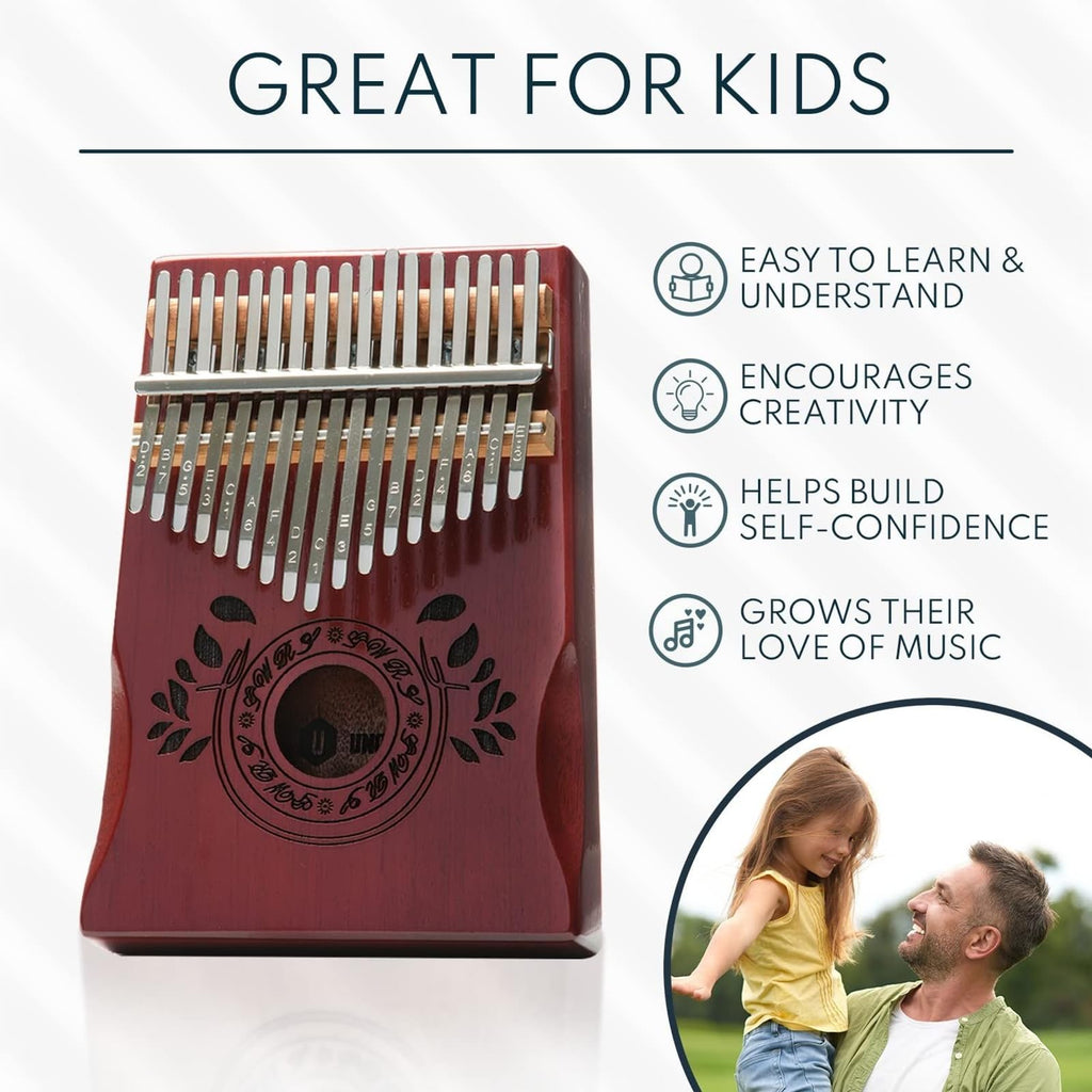 UNOKKI 17-Key Kalimba Thumb Piano - Portable Mahogany Percussion Mbira Instrument - Beginner Tuning Set, Music Instruments for Kids Gifts - Cherry